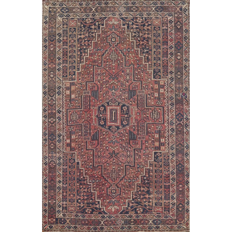 Geometric Sirjan Persian Vintage Area Rug Handmade Wool Carpet - 6'7"x 9'7"