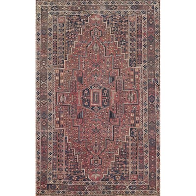 Geometric Sirjan Persian Vintage Area Rug Handmade Wool Carpet - 6'7"x 9'7"