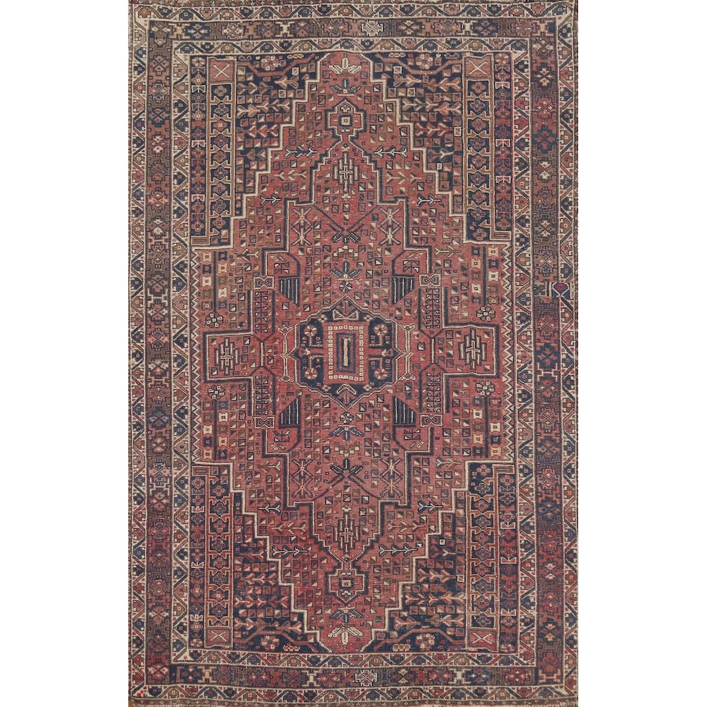 Geometric Sirjan Persian Vintage Area Rug Handmade Wool Carpet - 6'7"x 9'7"