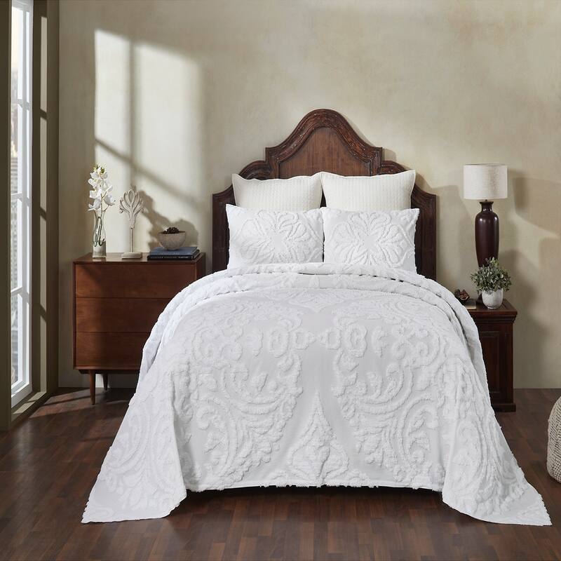 Better Trends Rylee Collection 100% Cotton Tufted Elegant and Floral Design Machine Washable Bedspread