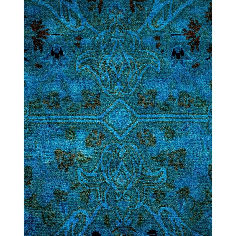 Overton Hand Knotted Wool Vintage Inspired Modern Contemporary Overdyed Blue Square Area Rug - 8' 0" x 8' 2"