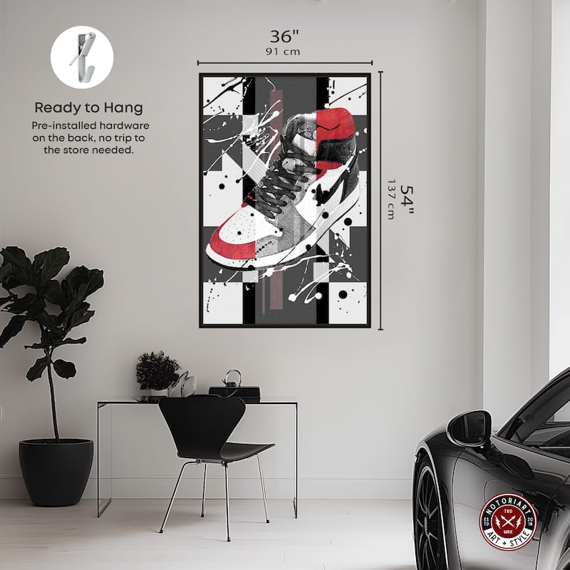 Notoriart Flashy Red Sneaker Framed Sneaker 1 Piece Canvas Wall Art