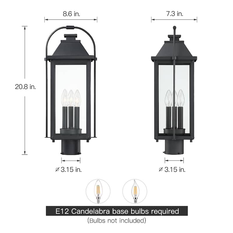Brits 3-Light Black Outdoor Pier Mount Light Lantern Head - 20.8 in. H
