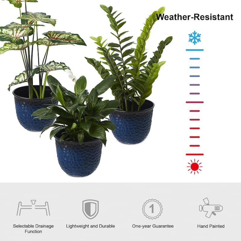 Glitzhome Honeycomb Textured Blue Green Faux Ceramic Pot Plastic Planter(Set of 2 / Set of 3)
