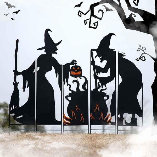slide 2 of 9, Glitzhome 34.5"H Halloween Metal Silhouette Witches Yard Stake