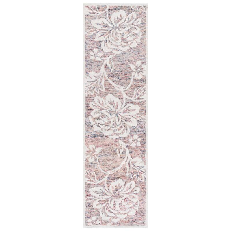SAFAVIEH Handmade Jardin Saana Country Floral Wool Rug - 2'3" x 8' Runner - Grey/Ivory