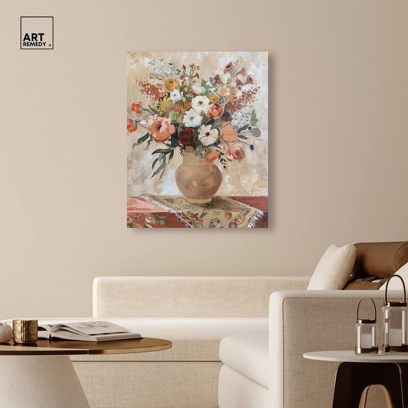 Clay Vase and Flowers Canvas by Art Remedy, Gallery Wrapped