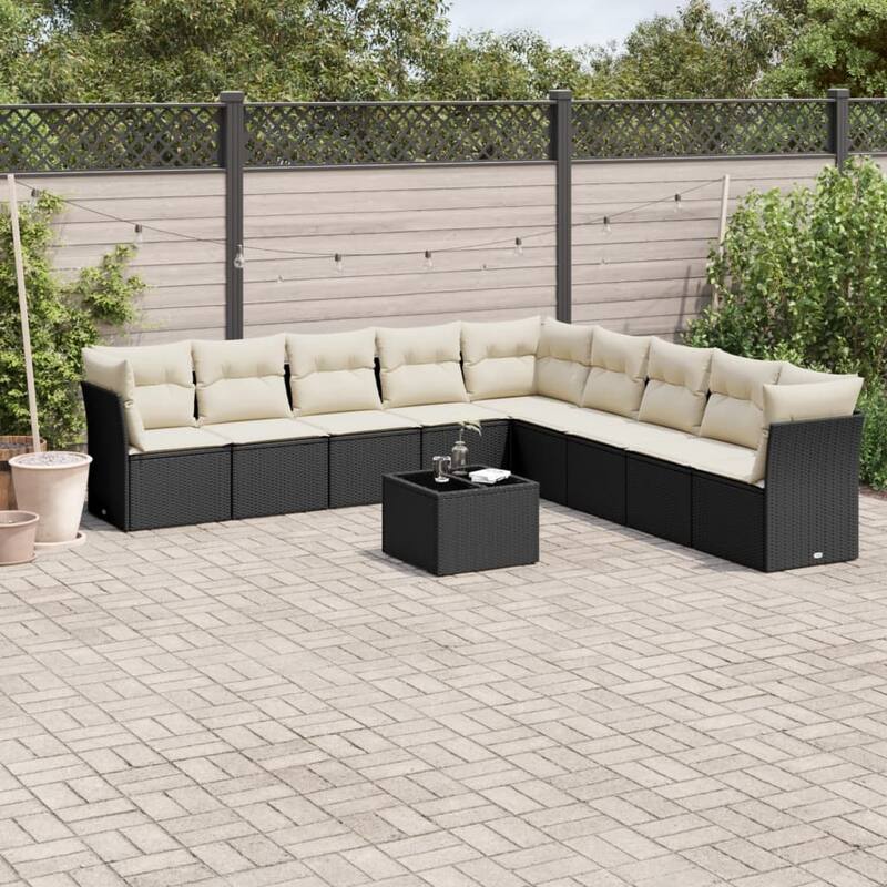 vidaXL Garden Sofa Set Black - Black and cream Large With table