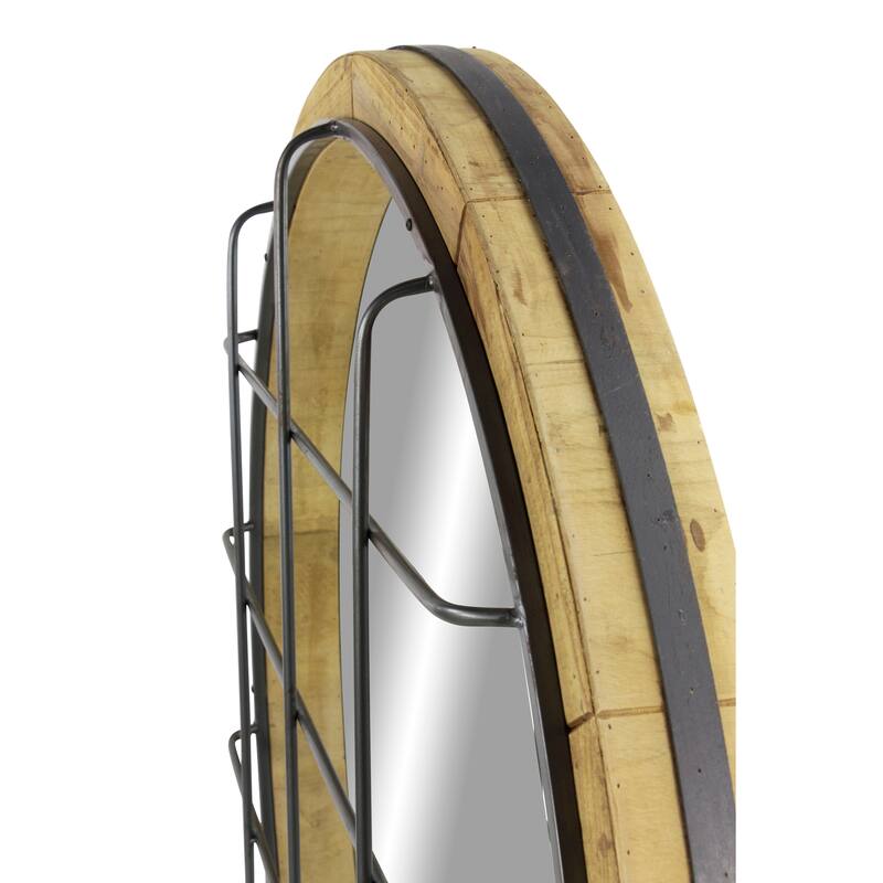 Brown Wood Wall Mirror with Grid