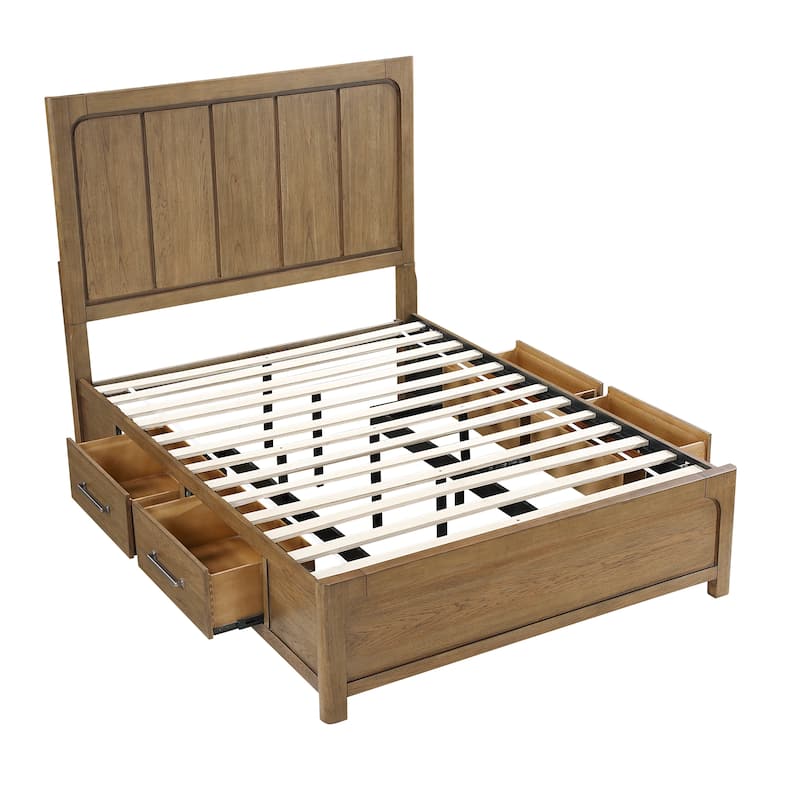Modern Platform Storage Bed with Drawers Light Brown Finish 1pc