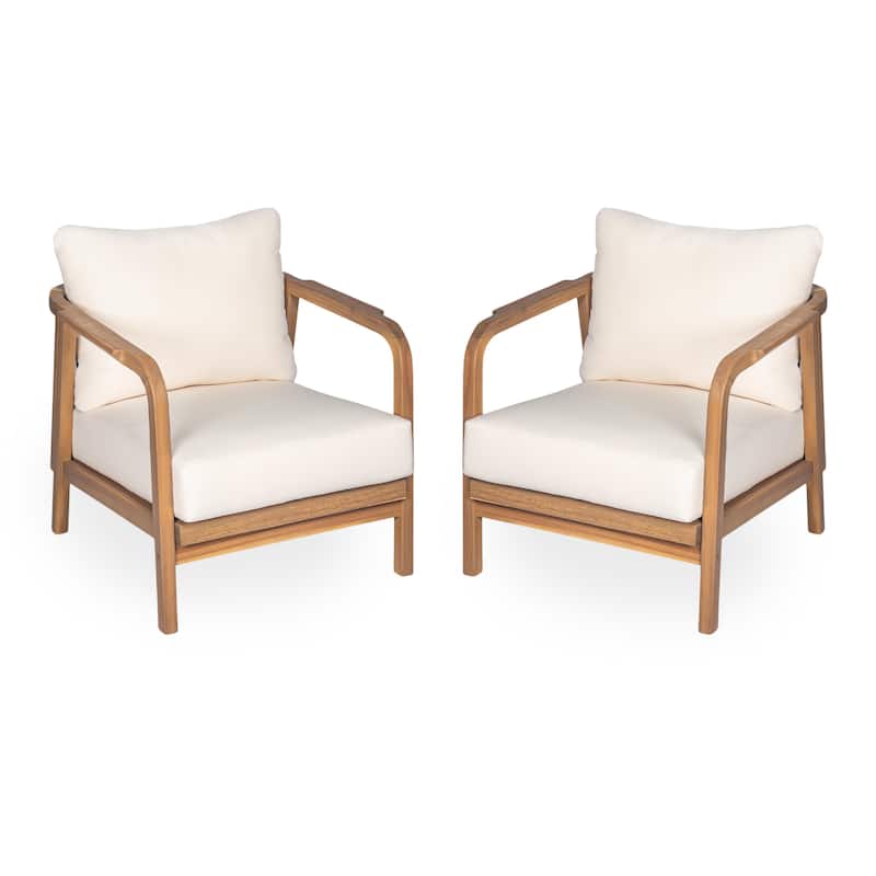 [Set of 2] 28" Outdoor Lounge Chair with Woven Backrest, Solid Wood Frame, Comfortable Cushions