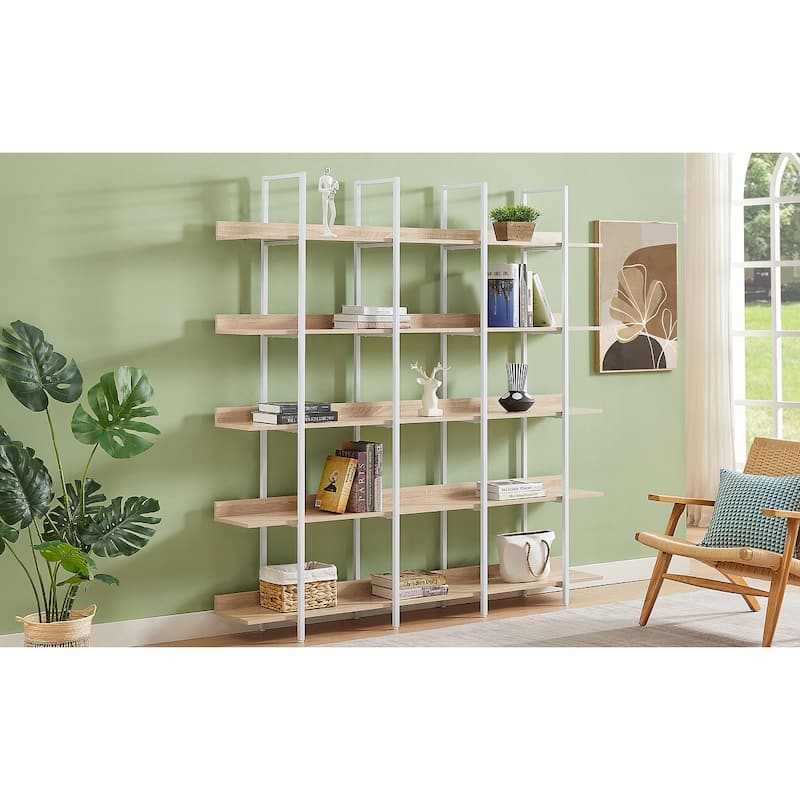 Roomfitters 5-Tier Office Bookcase, Industrial Bookshelf with Open Display Design, MDF Shelves and Metal Frame