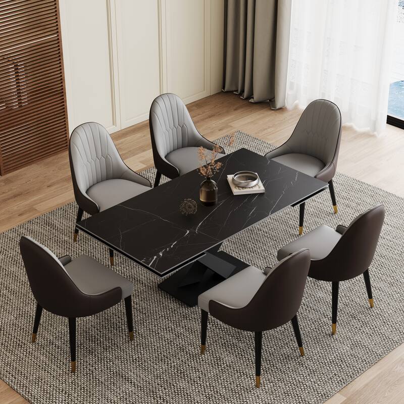 9 - Piece 94.48'' Extendable Sintered Stone Dining Table with 8 Chairs Dining Set