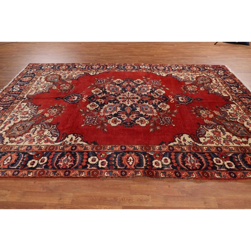 Red Heriz Persian Antique Area Rug Hand-Knotted Wool Carpet - 7'5" x 10'8"