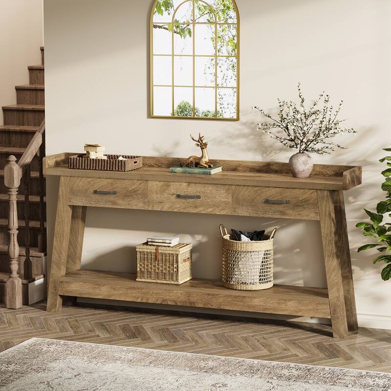 70.9'' Long Console Table with 3-Drawer, 2-Tier Sofa Table for Entryway - Brown
