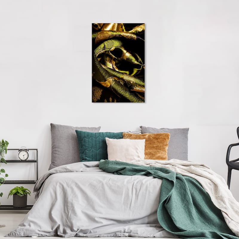 Wynwood Studio Canvas Fashion and Glam Mark Zunino - Jade and Gold Fold Gold and Modern & Contemporary Wall Art Canvas Print - 36 x 24