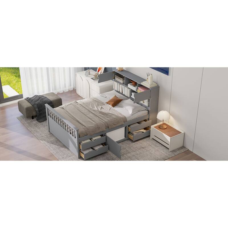 Roomfitters Full Captain Platform Bed with Bookshelf Headboard and 4 Drawers
