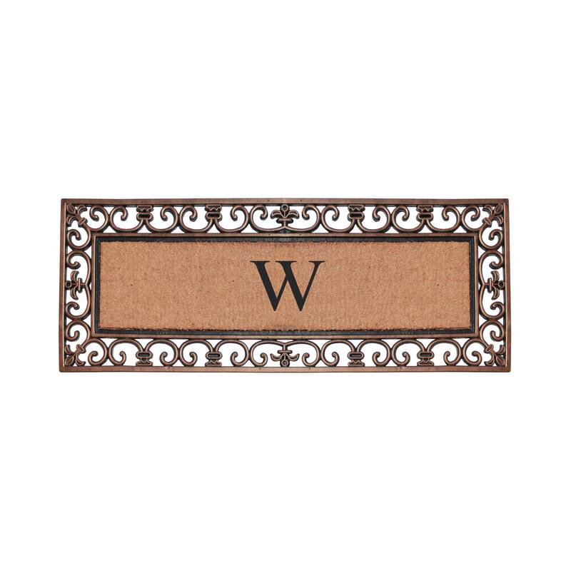 A1HC Rubber and Coir Paisley Border Myla Double Door Monogrammed Doormat Bronze - W