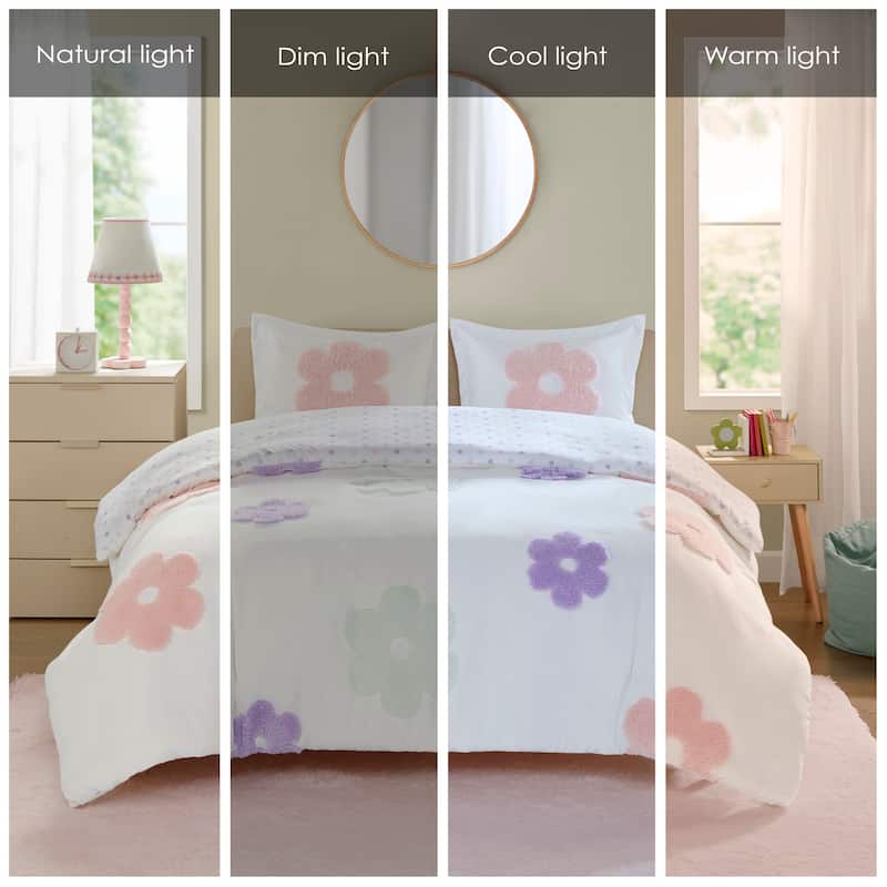 Intelligent Design Kids Madeline Floral Reversible Tufted Chenille Duvet Cover Set