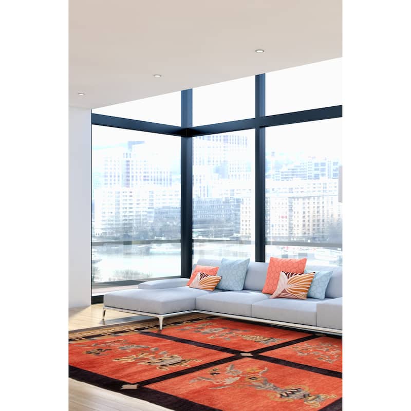 ECARPETGALLERY Hand-knotted Aubusson Red Wool Rug - 4'6 x 6'5
