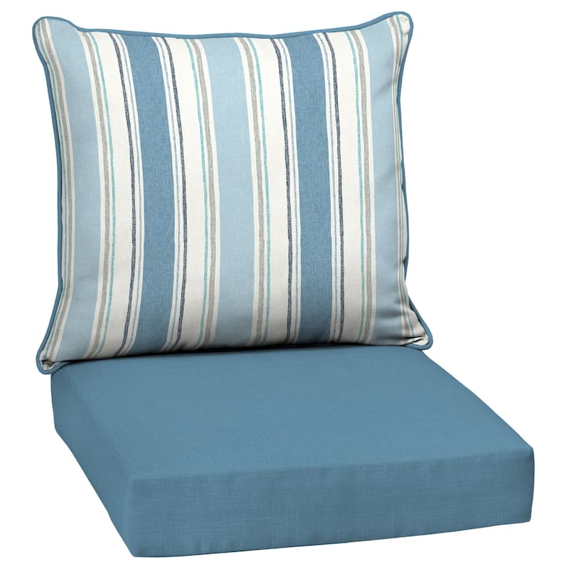 ARDEN Outdoor Deep Seating Cushion Set 24 x 24 - 46.5"L x 24"W - French Blue Linen Stripe