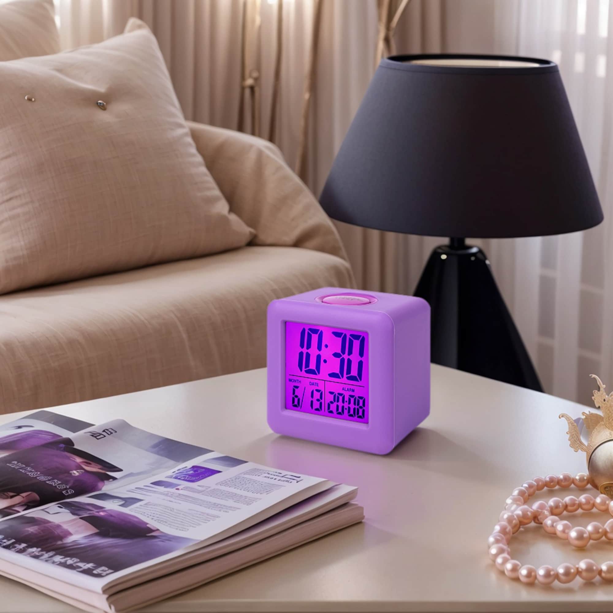 Digital Alarm Clock LED Colorful Light, Ascending Sound, Snooze Function for Bedroom/Dorm - 3.1"L x 2.6"W x 3.1"H