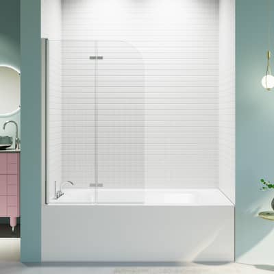 34" W x 58" H Frameless Folding Pivot Bathtub Door