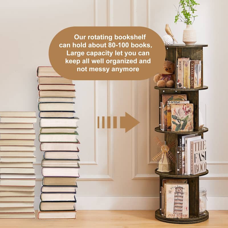 VECELO 5-Tier Rotating Bookcase 7.18" Bookends 50.39" Tall Space-Saving Design for 80-100 Books Bookcase