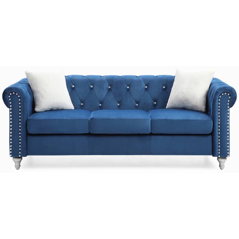 Velvet Multiple Cushions sofa with 3 seats - Blue