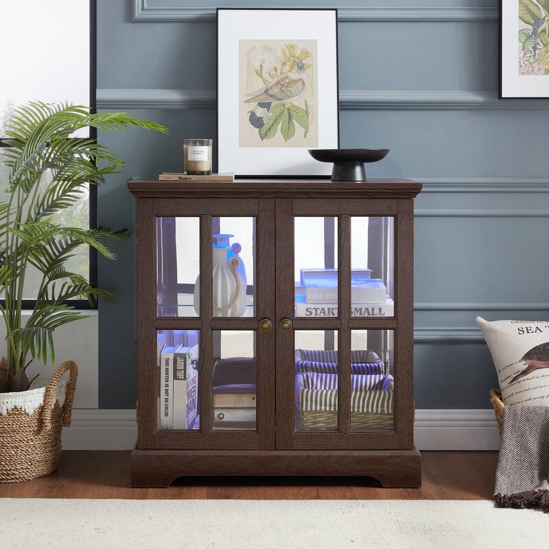 LED Curio Display Cabinet,Antique Display Cabinet with Adjustable Shelves,Retro Design Quality Showcase with Lattice Doors