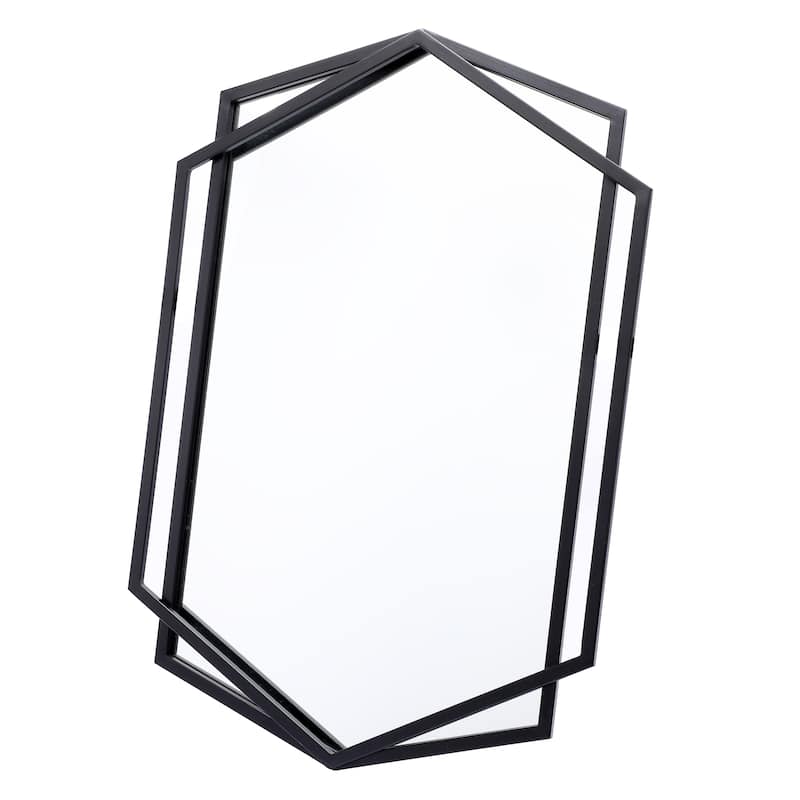 Black Metal Hexagon Frame Wall Accent Mirror, Bathroom Wall Mirror - 31.75" H x 22" W x 1.25" D