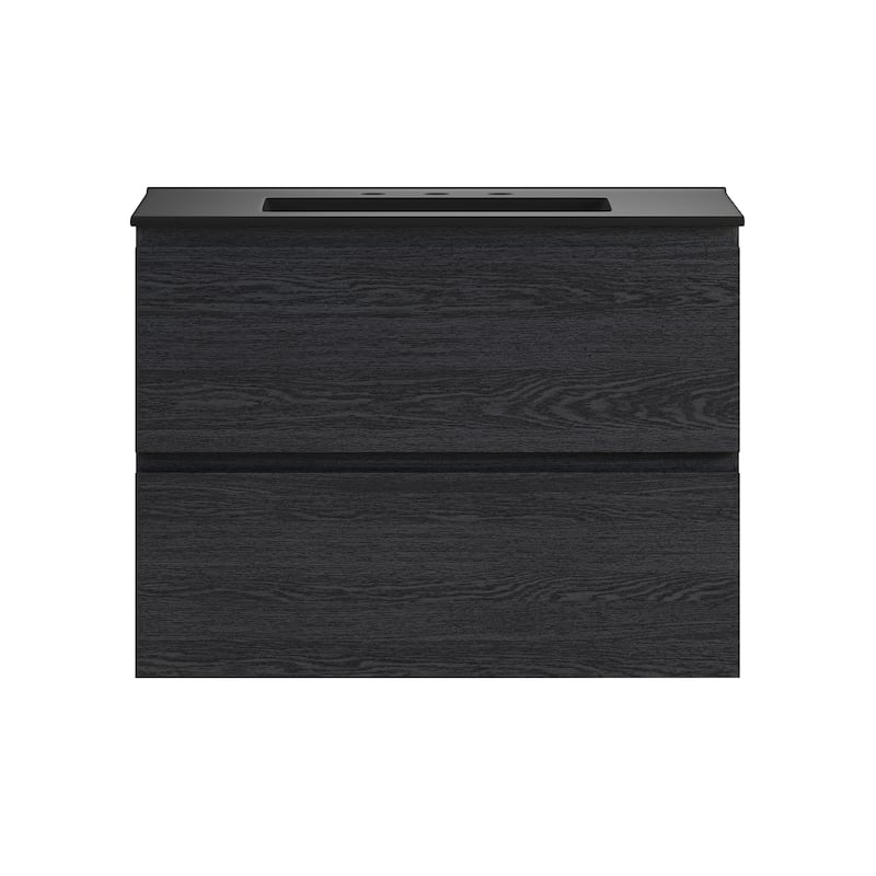 Liberte 30" Wall-Mounted Bathroom Vanity In Black Oak With Black 3-Hole Widespread Sink Top - 30