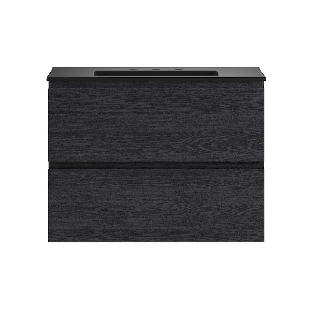 Liberte 30" Wall-Mounted Bathroom Vanity In Black Oak With Black 3-Hole Widespread Sink Top - 30