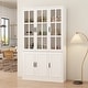 preview thumbnail 40 of 82, White Buffet Sideboard & Curio Bookcase Cabinet with Glass Doors