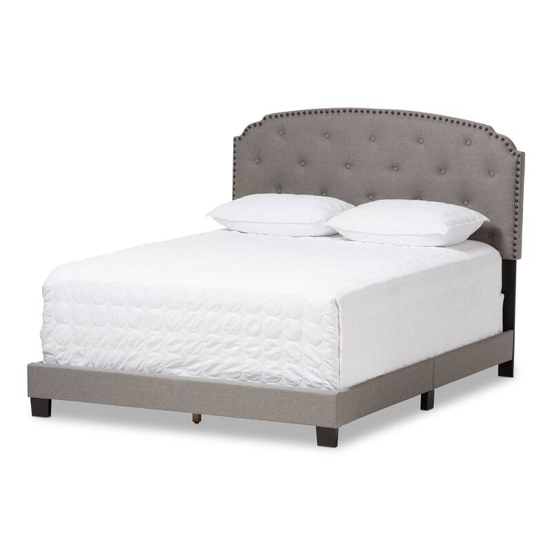 Queen Size Upholstered Bed - Light Grey Fabric Bed with Tufting & Wood Frame