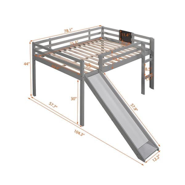 dimension image slide 0 of 3, Kid-Friendly Design Full Size Loft Bed with Ladder Kids Bed