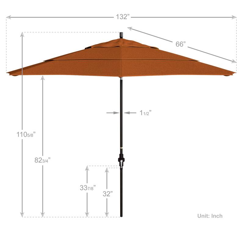 California Umbrella 11' Sun Master Patio Umbrella Bronze Aluminum Pole Fiberglass Ribs Crank Lift Collar Tilt Pacifica Capri