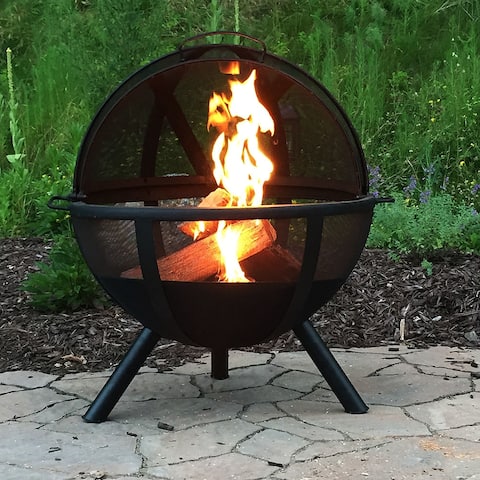 Sunnydaze Flaming Ball Fire Pit Modern Steel Portable Wood Burning - Black