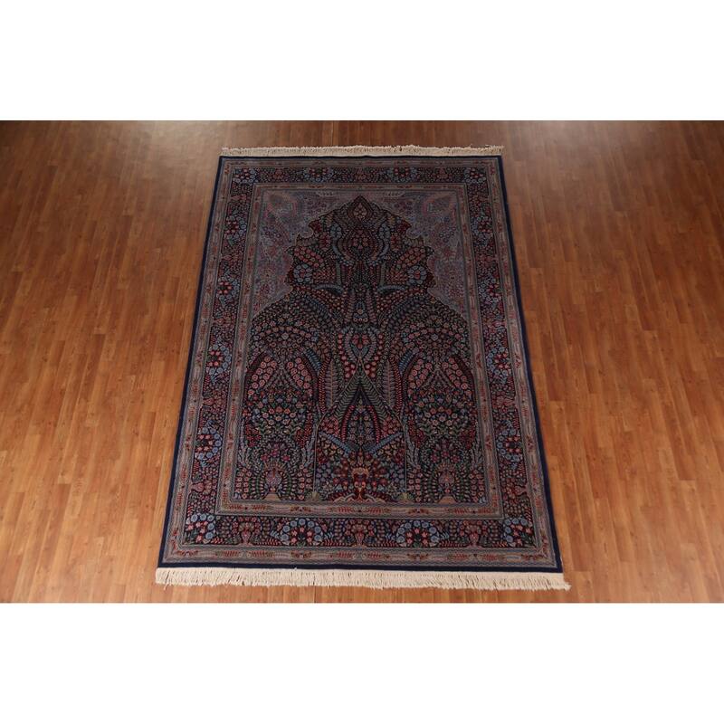Vegetable Dye Blue Kerman Chinese Area Rug Hand-Knotted Wool Carpet - 7'0"x 10'0"