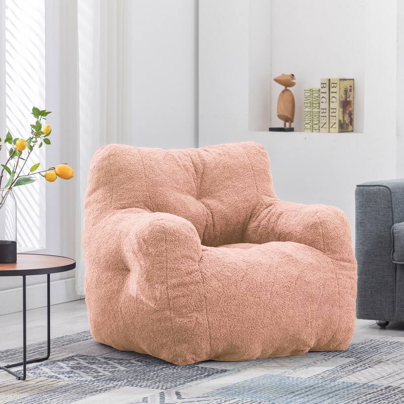 Grondin Mid-Century Modern Faux Fur Fabric Upholstery Bean Bag Chair Tufted Foam Padding Lazy Sofa with Armrests