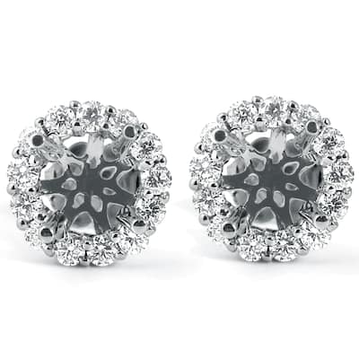 5/8ct Diamond Halo Studs Mounting Fits 5.5-6.5mm Round Stones White Gold