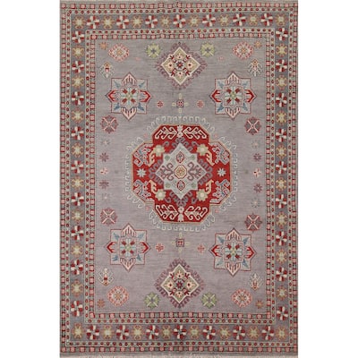 Traditional Kazak Oriental Area Rug Handmade Grey Wool Carpet - 5'7" x 7'11"