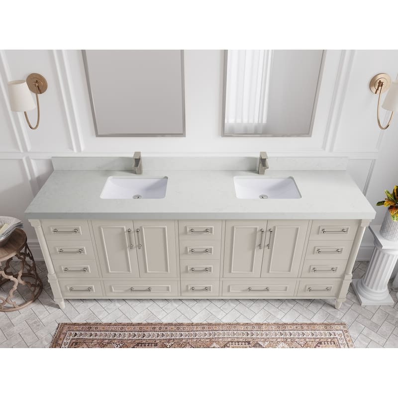 Willow Collections 84 in. W x 22 in. D Aberdeen Double Bowl Sink Bathroom Vanity with Countertop - 2" Carrara Quartz - Fine Grain