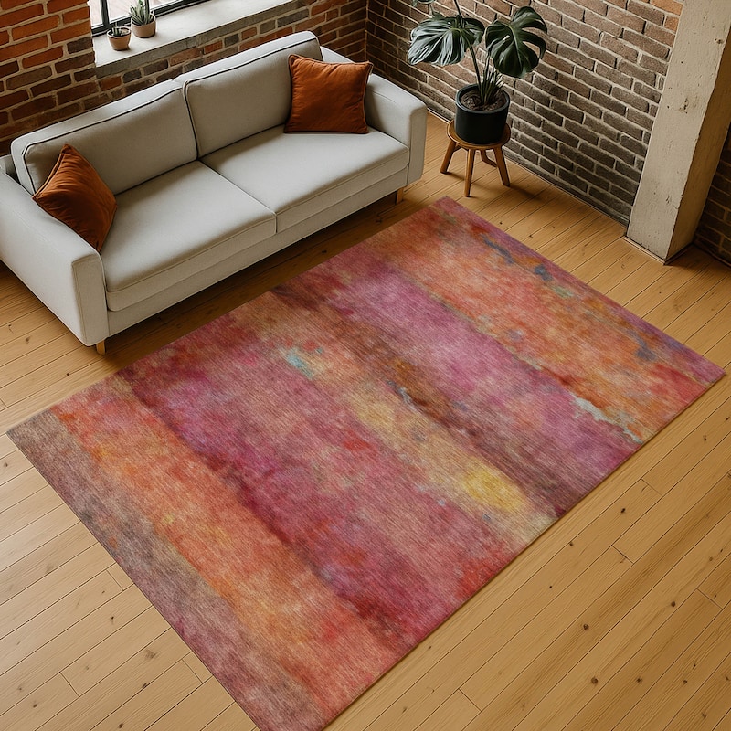 Machine Washable Indoor/ Outdoor Contemporary Ombre Chantille Rug