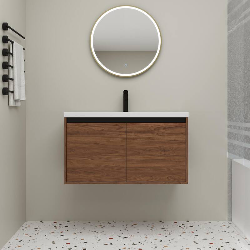 Beingnext 16''/20''/24"/30"/36" Bathroom Vanity with Sink, Floating Bathroom Vanity with Soft Close Door - 36"W - Brown
