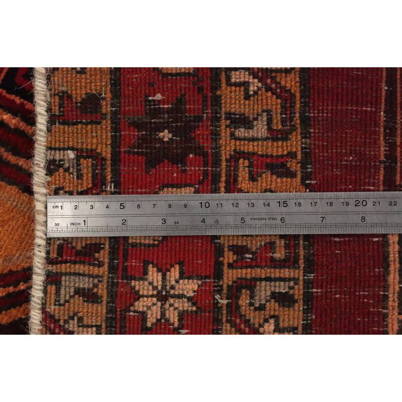 Hand Knotted Oriental 100% Wool Carpet Traditional Geometric Oranges & Rust Ardebil Runner Rug - 10' 2'' X 4' 4''