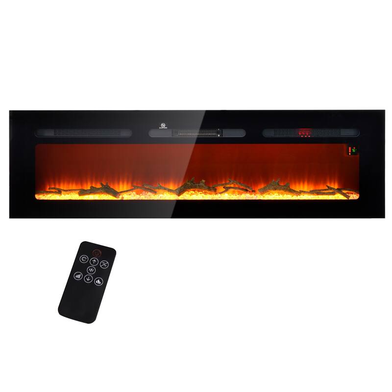 HOMCOM 36" Electric Fireplace Recessed and Wall Mounted with Remote Control, 1500W Fireplace Heater with 8H Timer