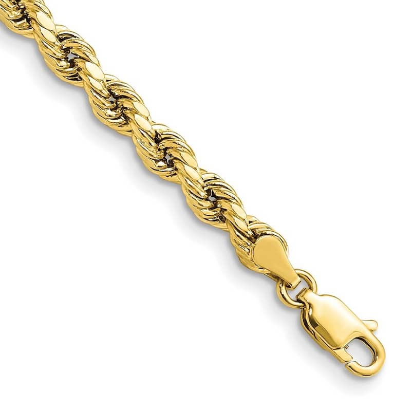 Curata 10k Yellow Gold Unisex 4mm Semi Solid Diamond Cut Rope Chain Bracelet Options: 7" 8" 9"