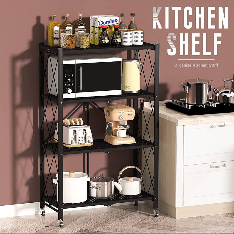 4-Tier Foldable Metal Rack Storage Shelving Unit for Garage Kitchen