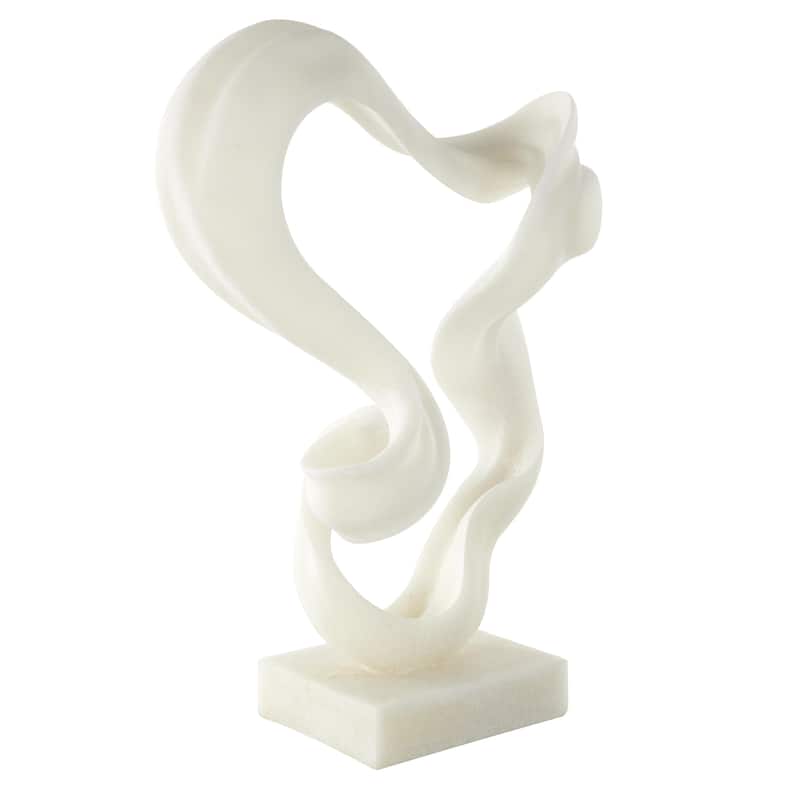 Polystone Abstract Twisted Wave Decorative Sculpture with Elevated Base - White - Roche River Decor